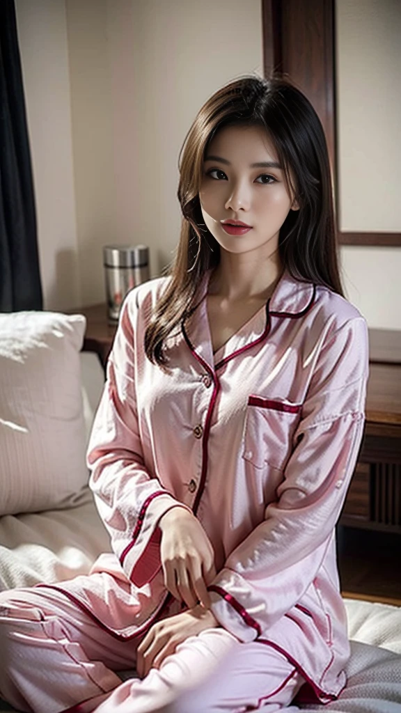 Beutiful women,Asian features,At home,Wear pajamas