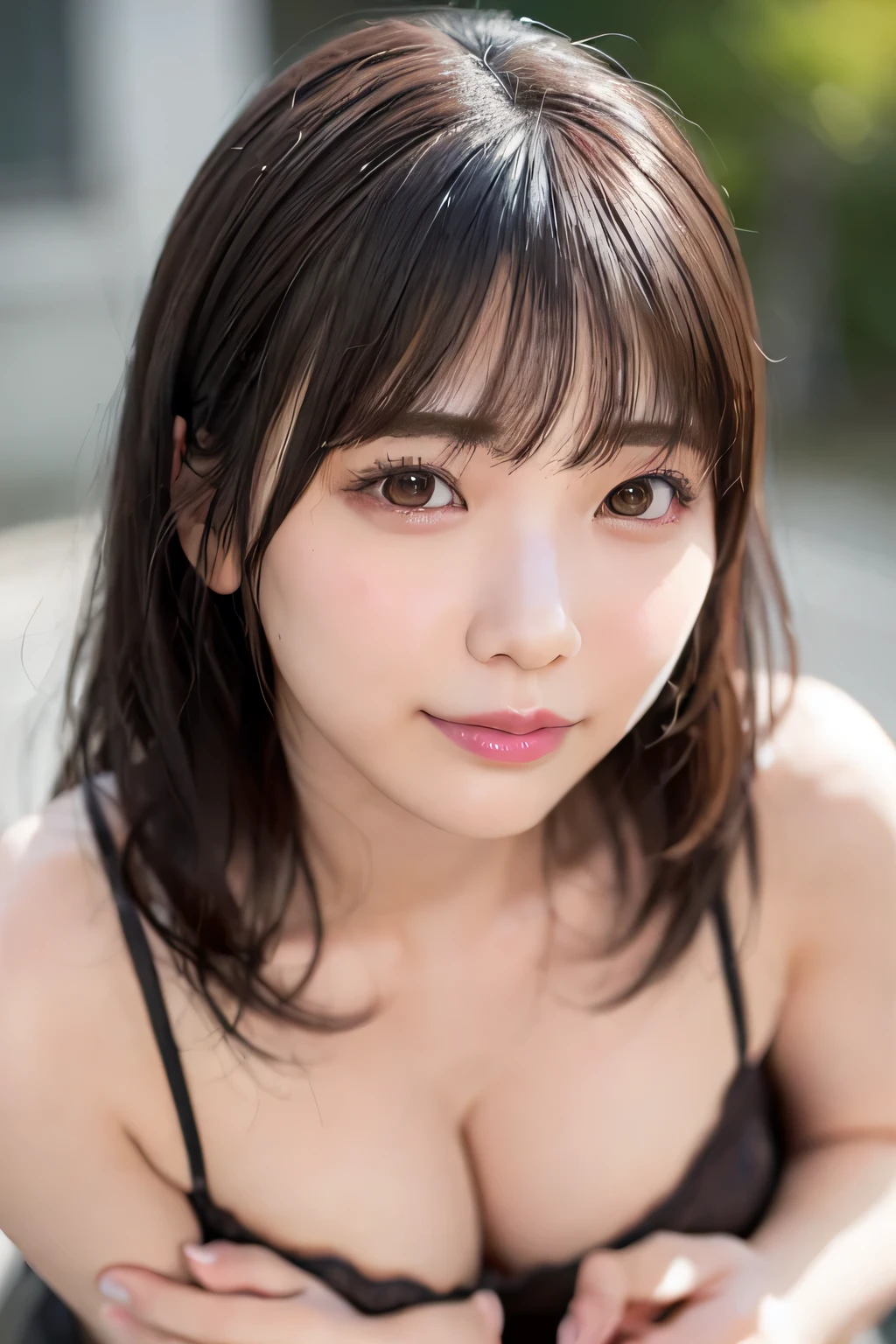 (Highest quality:1.28K, Sharp focus, masterpiece: 1.2, Natural light, Highly detailed CG, beautiful girl:1.2, reality, Detailed facial textures, Realistic Skin, Beautiful Makeup, Octane Rendering, grow, fine bangs)), (Depth of written boundary), Bokeh Background, smile, A detailed two-tone bob hair in vibrant brown and silver, Cowboy Shot, Her embarrassed expression as she begs for sex is cute、Beautiful, sculpted figure、Moistened skin with lotion、Highest quality, Super detailed, cute, Childish expression, Lovely, She looks at me with a sexy expression that says she wants to be held.、, Very sexy face), She has very beautiful big eyes, Very beautiful skin, Very beautiful long eyelashes, Very beautiful lips, Hairy pubic hair、Pubic hair is coarse、Sweaty、Temptation Pose、Tears and confusion、For plump, moisturized skin、Her plump thighs are revealed、Small bust、Completely naked, Bob Hair