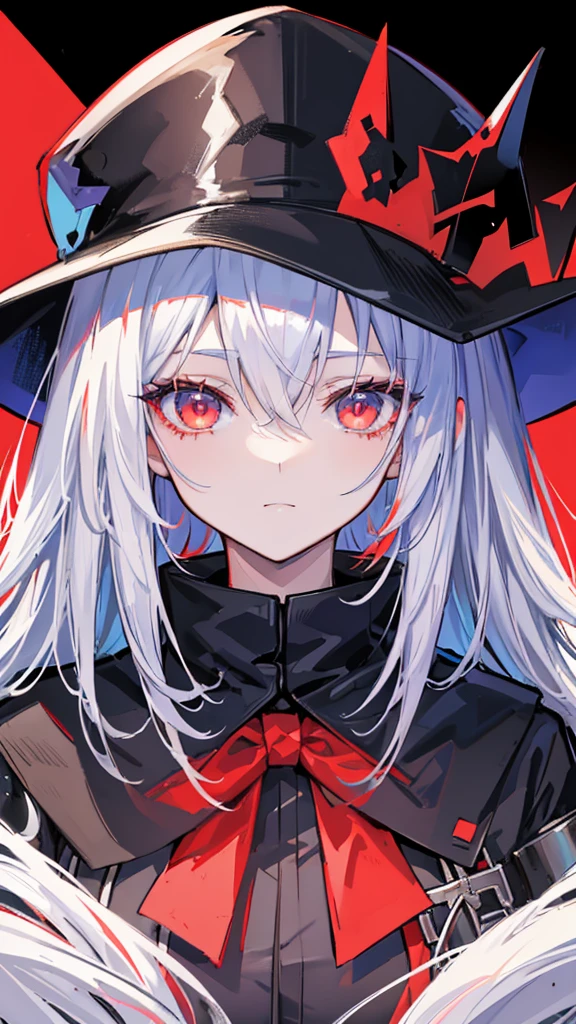 Close-up portrait of a person in uniform and hat, Lucky Winner, portrait Gap Moe Yandere Grimdark, Gap Moe Yandere Grimdark, 2b, 2b ..., from Arknights, Alucard, Arknights, vampire, Detailed Anime Character Art, 1 7 anime goth girl, With eyes that glow red, 2D Anime Style