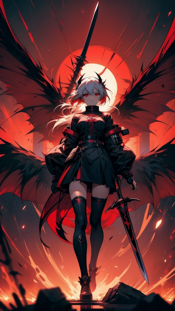 With red wings、Anime girl with a sword in her hand, 2b, 2b ..., Devil Anime Girl, Nightcore, From Arknights, epic anime fantasy, Gothic Maiden Anime Girl, Spectacular artwork of anime, Gapmoe Yandere Grimdark, Hell demon with wings, Anime Wallpaper, Spectacular anime style, hd Anime Wallpaper, With glowing red eyes and devil wings on back