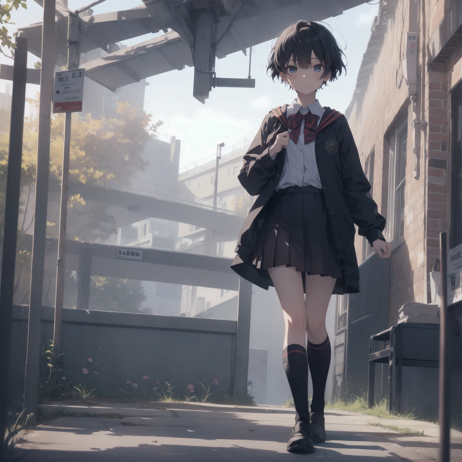 ultra-absurdres-Top quality by artist God, ultra-detailed, high resolution, anime moe artstyle, best anime 8k konachan wallpaper, pixiv contest winner, pool:2810, perfect anatomy,break, 1girl, (Please draw a girl walking sleepily to school alone. )break,(Solo,little female, 13-year-old:1.3),Full limbs, complete fingers,a junior high school student, (very short hair), short cut, flat chest, , small butt, small black eyes, beautiful detailed eyes, well-proportioned iris and pupils, expressive eyes, highres detailed hair, soft expression, salor school_uniform, sailor collar, serahuku, bow, pleated skirt,(Detailed Lighting), (Detailed background), in the School commute route. break,super detailed skin, Best cinematic lighting powered by famous artist, 8k,beauty illustration,photoshop_(medium),very aesthetic,break,((artist:toosaka_asagi )), artist:clamp ,artist:carnelian ,artist:kantoku ,
