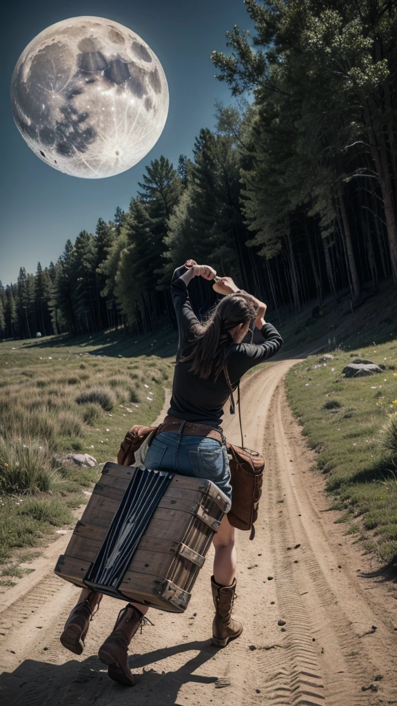 through the obstacles I kick up the dust, old wagon and the day is gone, heavy boots the moon guides, the accordion plays to make the backlands vibrate