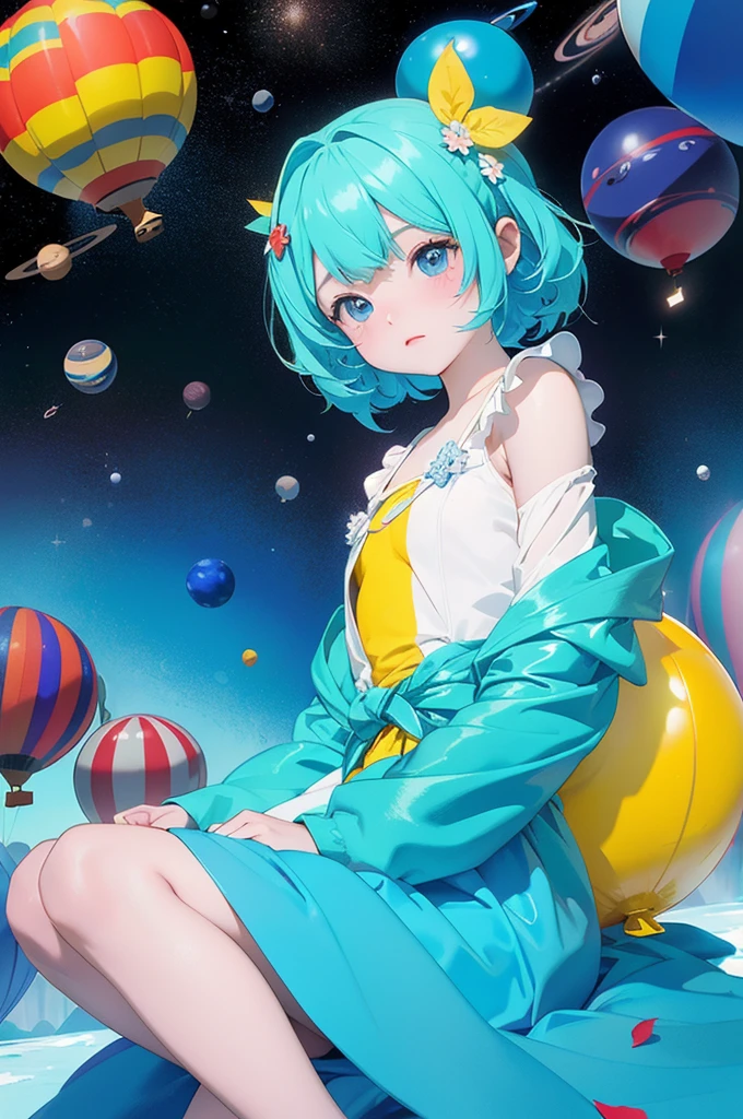 ([balloon:small planets:0.5]:1.4), (small_planets inside of balloon:1.4), (A lot of colorful small_planets:1.35)
(colorful planets, Earth, Floating Petals, big balloon:1.22),
1 Girl, Cute face,
whole body, Sitting, Beautiful eyes in every detail, barefoot, Outfit combinations, goddess, Perfect body, [Browsing Caution:0.88]
(Sitting on ice_planet:1.22)
(A lot of [Floating blue butterfly:floating ice:0.4]:1.22)
(Detailed light), (Very delicate and beautiful), Volumetric Light, Best Shadow,Cinema Lighting, Depth of written boundary, Dynamic Angle, Oily skin,