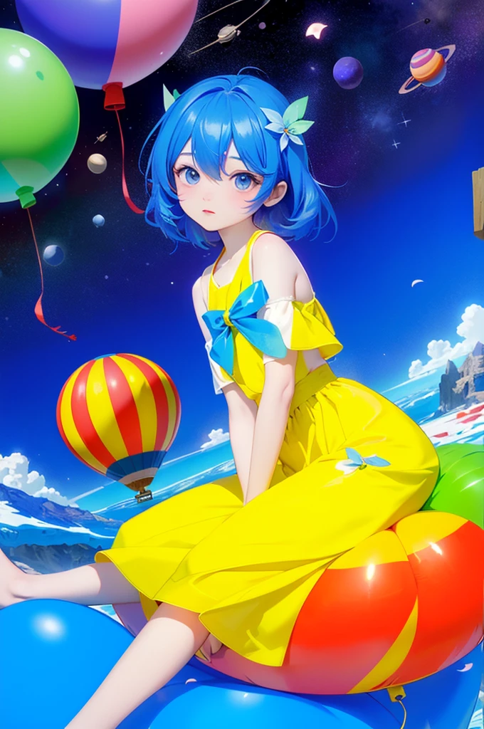 ([balloon:small planets:0.5]:1.4), (small_planets inside of balloon:1.4), (A lot of colorful small_planets:1.35)
(colorful planets, Earth, Floating Petals, big balloon:1.22),
1 Girl, Cute face,
whole body, Sitting, Beautiful eyes in every detail, barefoot, Outfit combinations, goddess, Perfect body, [Browsing Caution:0.88]
(Sitting on ice_planet:1.22)
(A lot of [Floating blue butterfly:floating ice:0.4]:1.22)
(Detailed light), (Very delicate and beautiful), Volumetric Light, Best Shadow,Cinema Lighting, Depth of written boundary, Dynamic Angle, Oily skin,