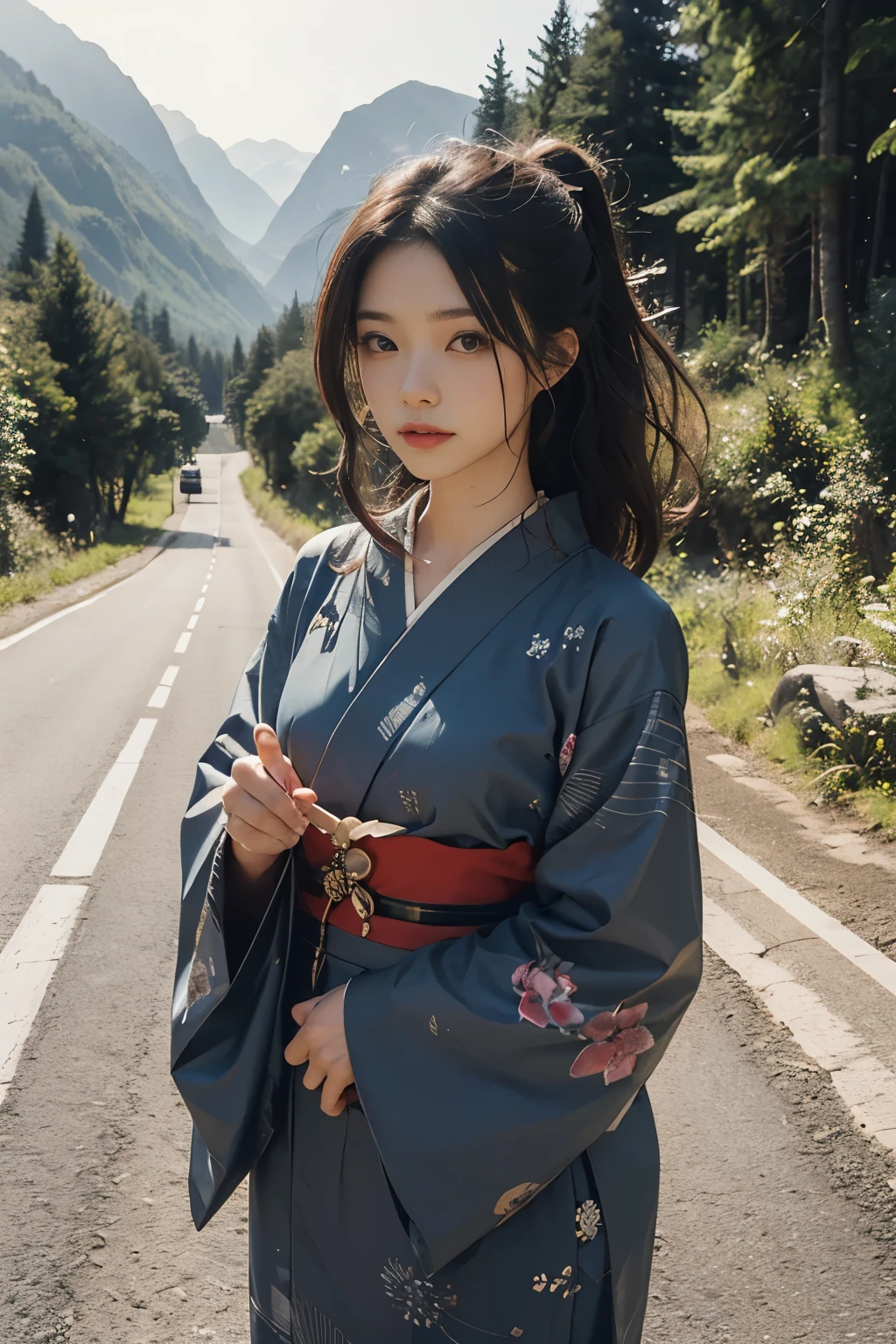 Beautiful,Junko Ishihara,Over Amagi,Prostitute,or period,Years falls,Flame of Love,Disheveled Japanese clothing,In the mountains,The twists and turns of the deep mountains,Flames of Passion,Mature women in their thirties,A devoted beauty,Disheveled Hair,Disheveled outfit,A half-crazed woman obsessed with love,Disheveled, thin kimono,thin yukata,A distraught yukata wearer,Female Artist,Narrow eyes,Single-minded gaze,Simple string belt,or period,Dark mountain path,Crossing the mountain pass,Unpaved mountain roads,On the road through the dark forest,Unpaved road,promenade,Mountain trail,Dirt Road,登Mountain trail,When the road wasn't paved yet,Old mountain path,ground road,carriage,rickshaw,She's wearing light clothing and her chest is exposed.,Beautiful Mature Woman,Her chest is open, exposing her beautiful nipples.,A narrow, winding road leading uphill,Mountain path where you can see the bare ground,A lightly dressed kimono that is slightly disheveled,Road in the Middle Ages,No cars, only horses and rickshaws,