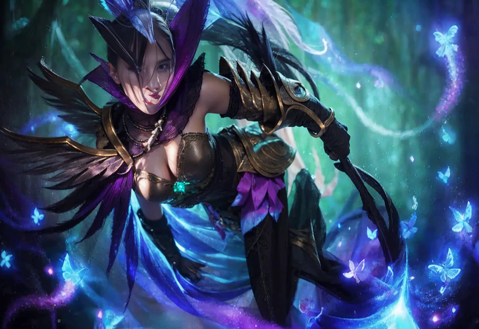 anime girl with a sword and a demon head in a cave, irelia, league of legends splash art, league of legends arcane, splash art, league of legends splashart, arcane jinx, samira from league of legends, irelia from league of legends, arcane league of legends, league of legends art, official splash art, akali