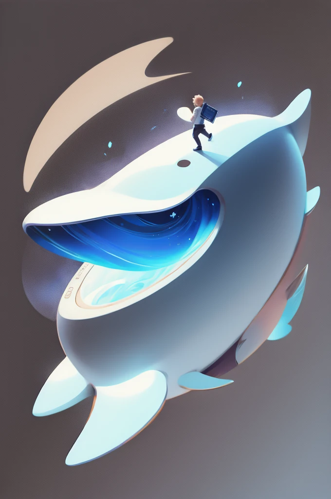 1 Boy,1 whale,Holding a notebook, Space Background,2d illustration, simple cartoon style, Animation illustration style, 2D digital illustration, Simple illustration,Rich colors