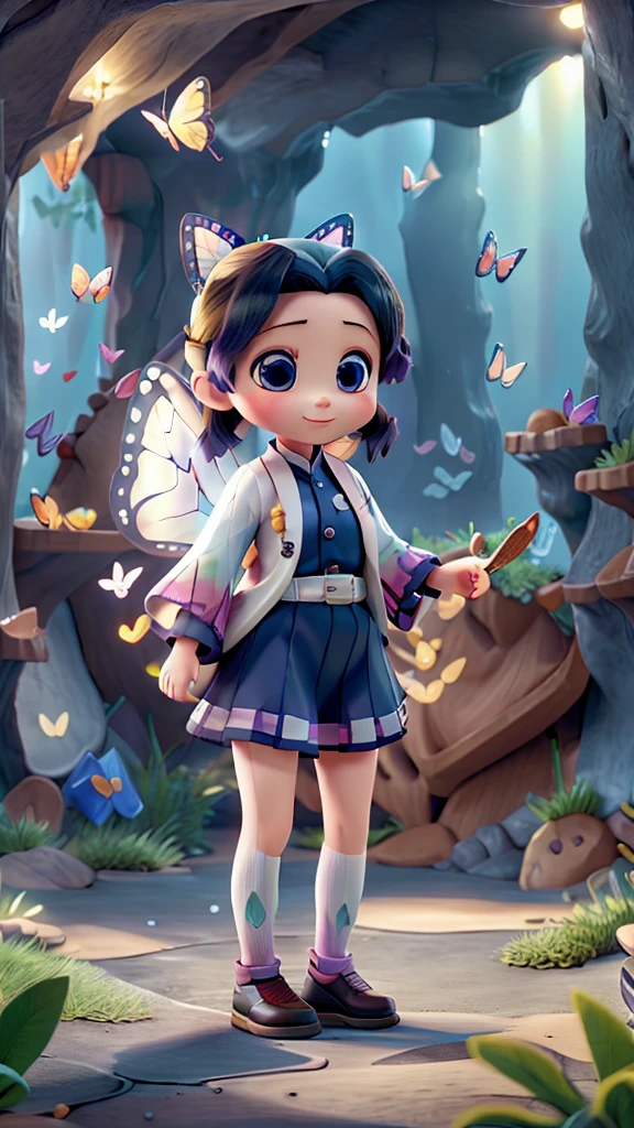 cute、Mini character、Fantasy、Mysterious lake and cave、Butterflies are fluttering、A school uniform with a butterfly-like haori、Poisonous