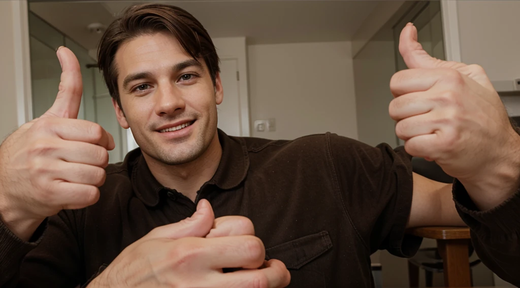 a realistic picture of a man giving thumbs up