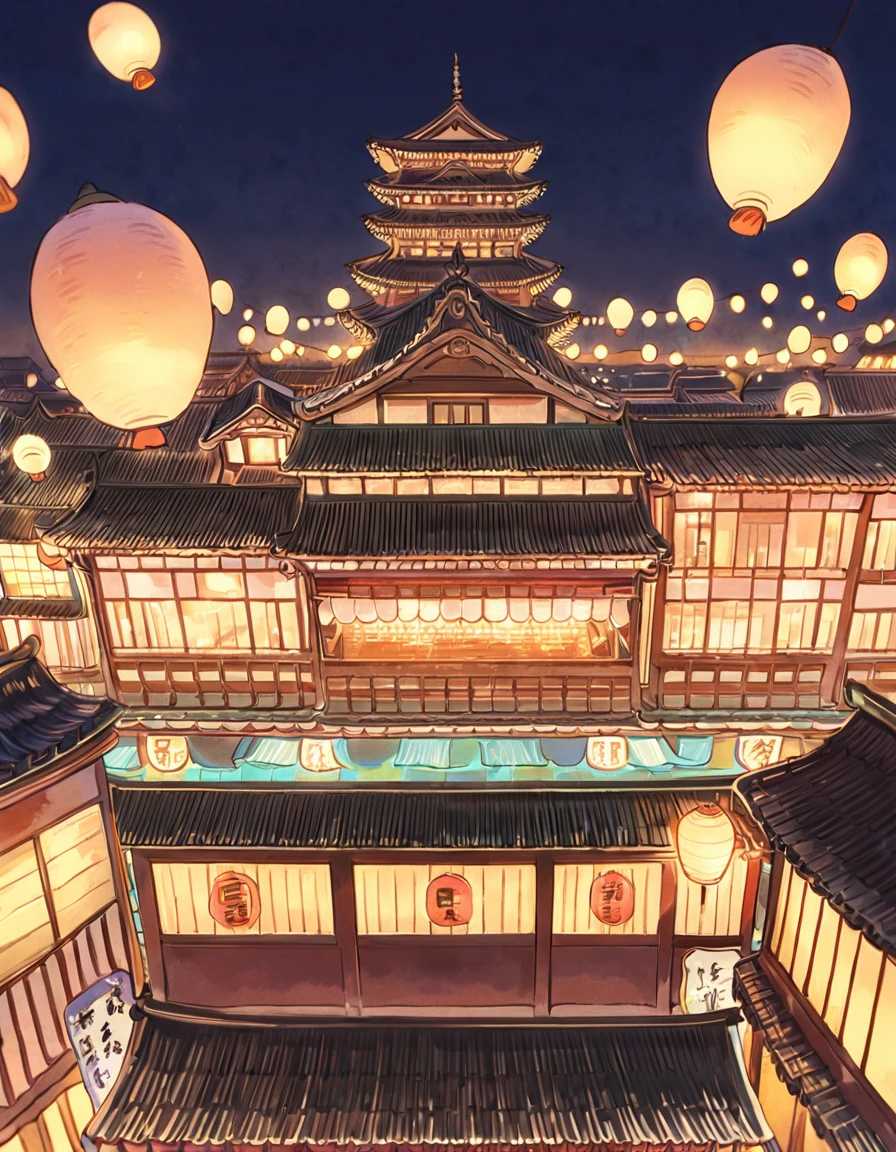 The world of Spirited Away、building、night、illumination