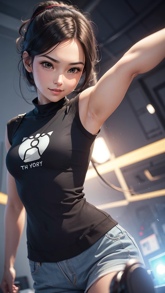 3DCG illustration、Steve Jobs、She is posing energetically and cheerfully.、Ghibli style