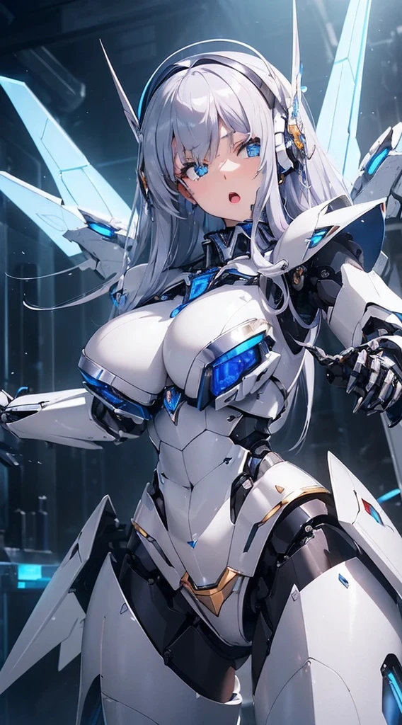 Blue shining mechanical eyes、attack posture