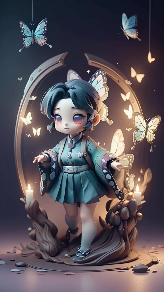 cute、Mini character、Fantasy、Mysterious lake and cave、Butterflies are fluttering、A school uniform with a butterfly-like haori、Poisonous