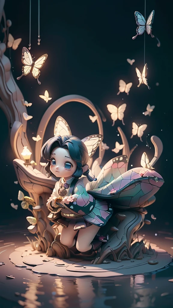 cute、Mini character、Fantasy、Mysterious lake and cave、Butterflies are fluttering、A school uniform with a butterfly-like haori、Poisonous