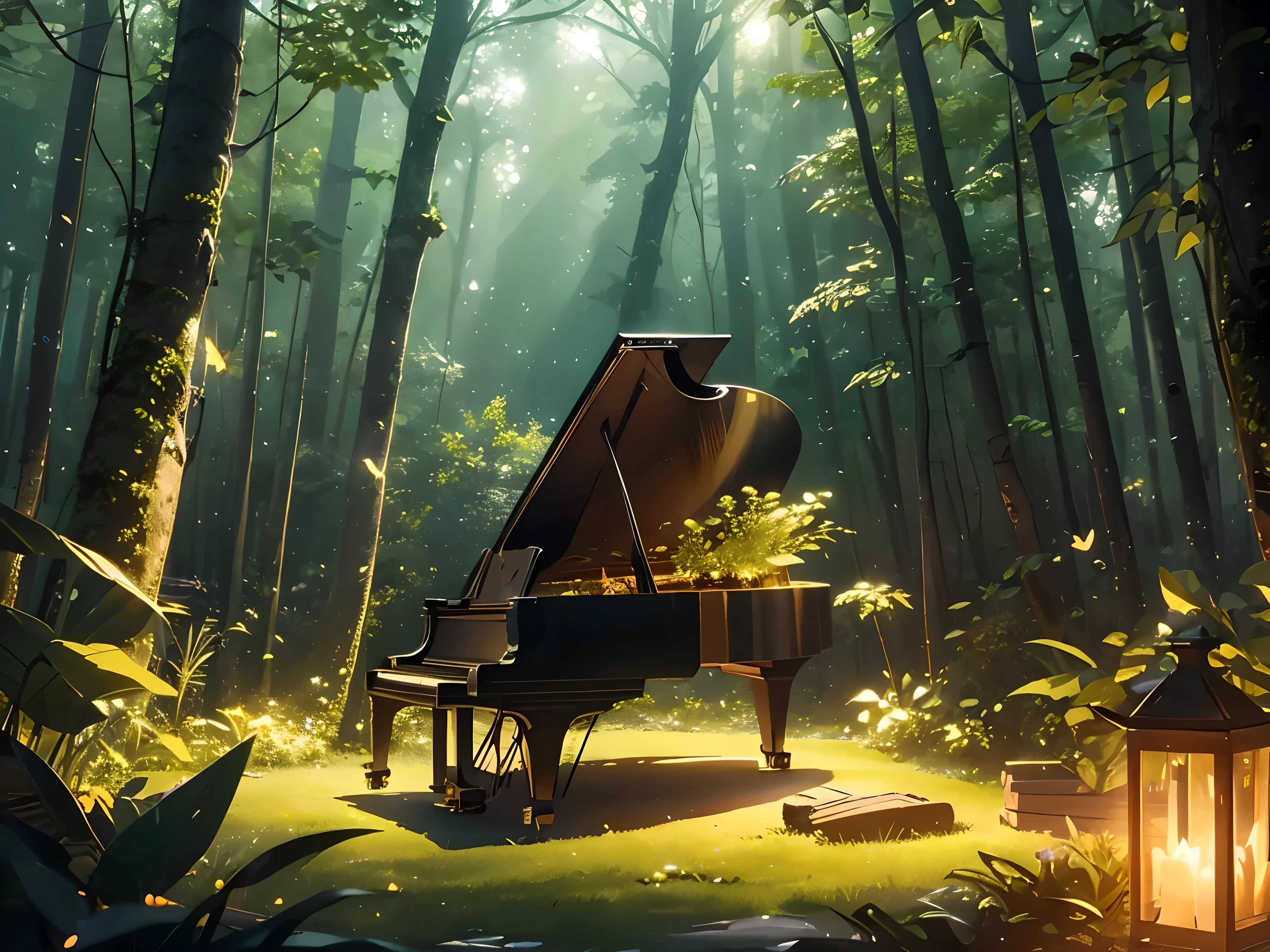 work of art, the best qualityer, best reflection ever. (very detailed 8k unified CG wallpaper), (best qualityer), (Best illustration), (better shadows), forst theme with natural elements. forst,tall trees,White Piano,piano sheen,firefly,Small animals, small sheening mushrooms surrounded by delicate Sheets and twigs, with firefly and sheening particle effect,, (natural elements), (jungle theme), (Sheets), (twigs), (firefly), borboleta, (delicate Sheets), (sheen), (particle effect). , isometric 3D Model, octane rendering, ray tracing, super verbose