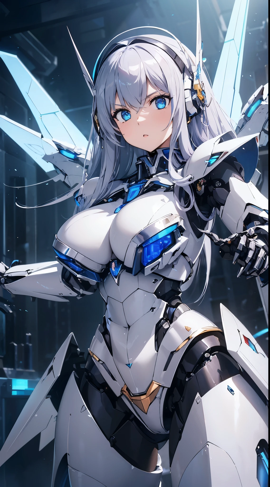 Blue shining mechanical eyes、attack posture