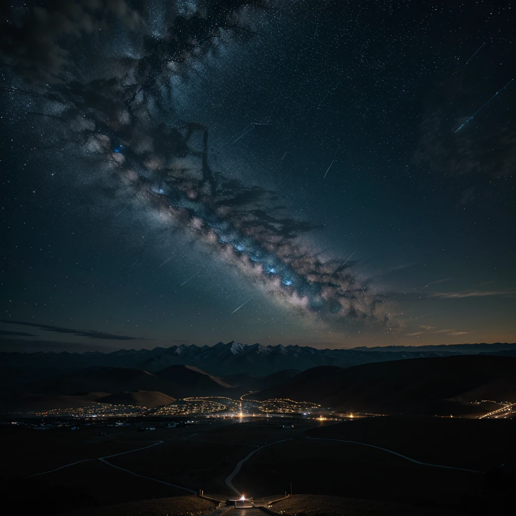 Create an image of a landscape with a starry sky for your wallpaper 