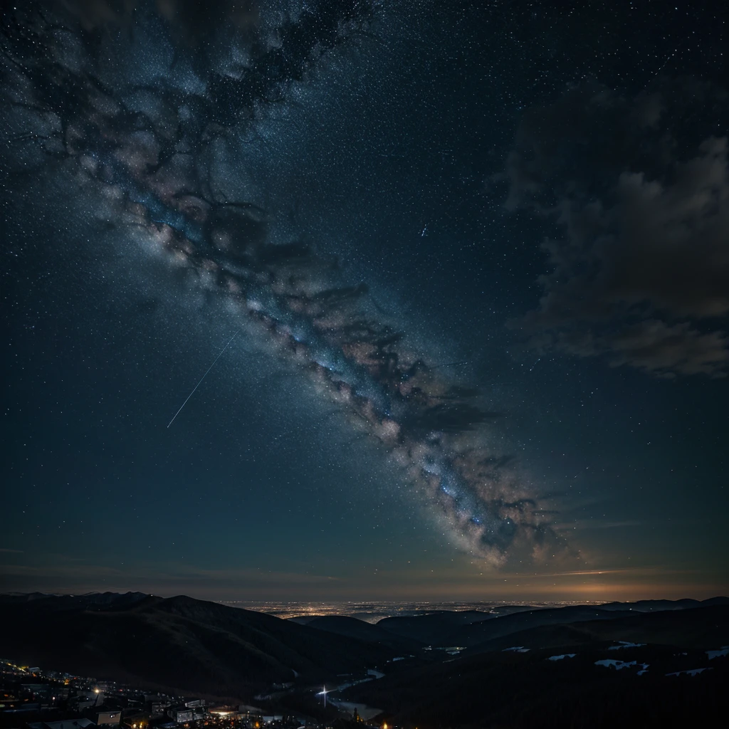 Create an image of a landscape with a starry sky for your wallpaper