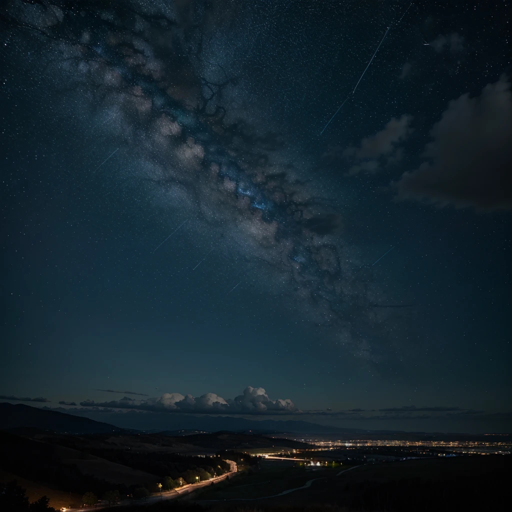 Create an image of a landscape with a starry sky for your wallpaper 