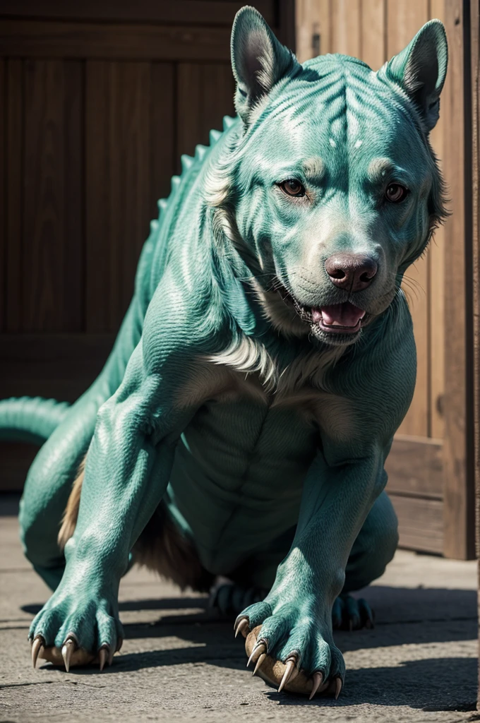  
((Best Quality)), ((Masterpiece)), (detailed), generate me a dog that transforms into a dinosaur