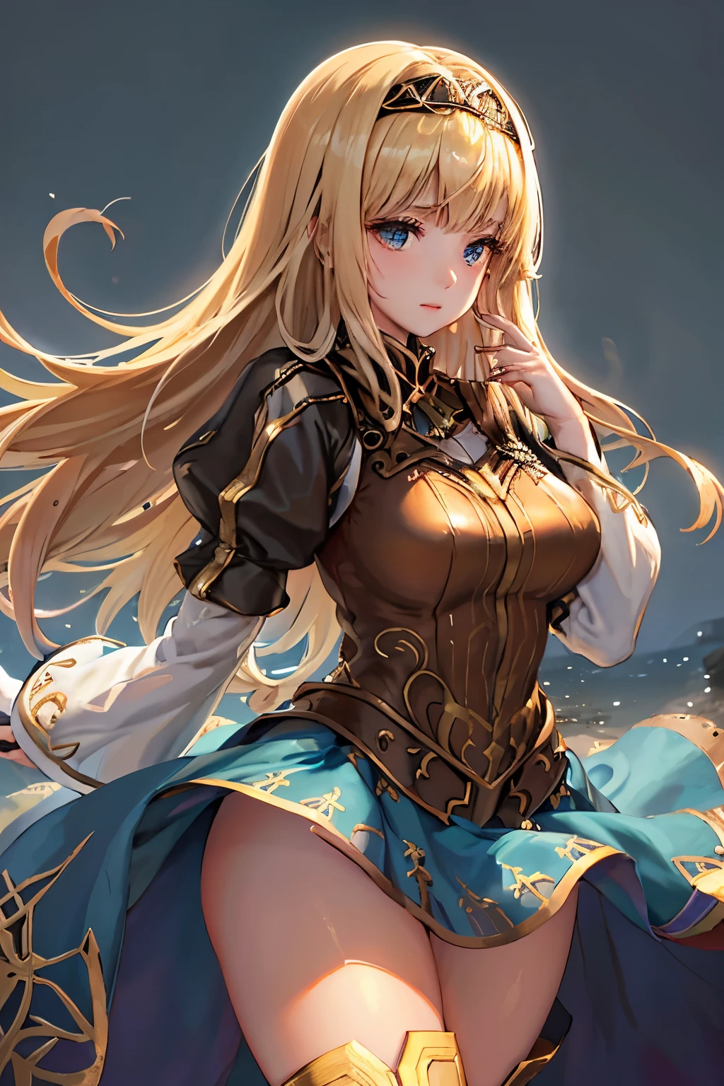 （（（ＳＦＷ、sound、Highest quality、first-clasasterpiece、Normal body、8K、Detailed face、Ultra-precision、Normal hand、Normal finger、５Finger、Highest）））、beautiful girl、Golden blonde;1.4、slender、low length、thin feet、Alisha、Princess、Valkyrie Profile、Fleeting、blush、Dungeons、Steep slope、Slippery slope、seiza、Legs wide、slide、Skirt flipped up、Pure white pants、I can see your pants