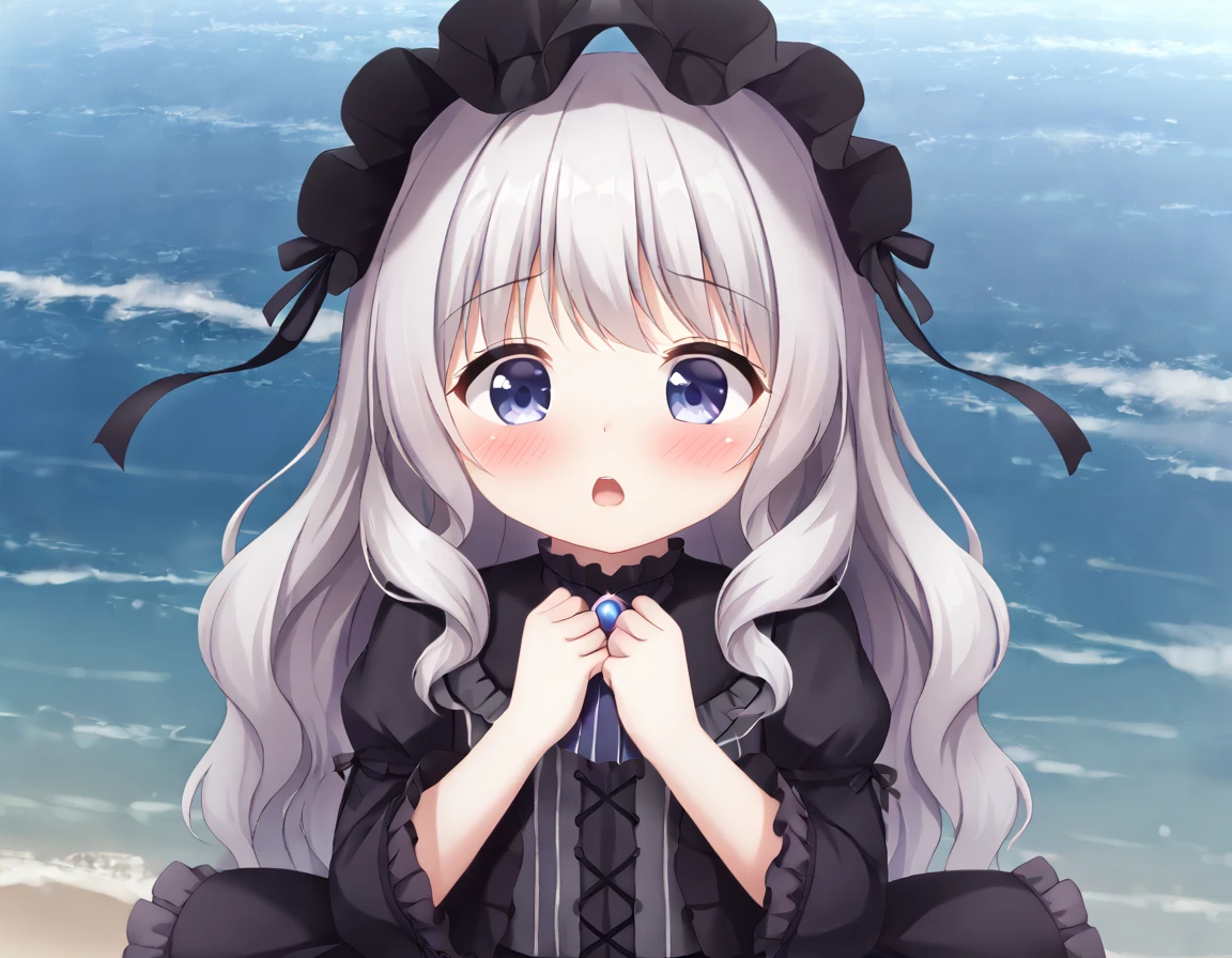 Cute beautiful girl、naked、Shocked, mouth open, blushing、Beautiful Lips、Beautiful Eyes、Short Gothic Lolita、The skirt is blown up by the wind、Wavy Hair、