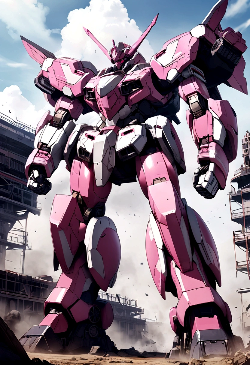 Giant mech that is polish no damage a mix of color pink white black