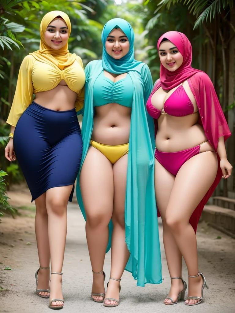 3beautiful women smile,hijab,pakistan,eropan,thick body,,sexy model,thick body,curve body,bbw body,shap body,big body,pake bikini motif bunga,kuning,merah,ungu,silver,biru,pingk,jinga,sedang jalan