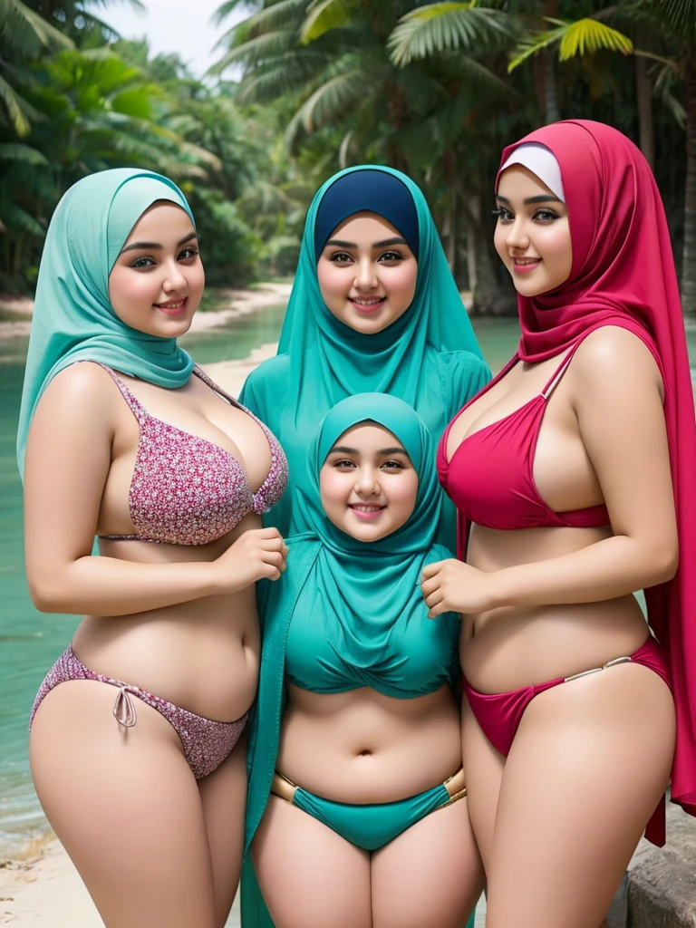 3beautiful women smile,hijab,pakistan,eropan,thick body,,sexy model,thick body,curve body,bbw body,shap body,big body,pake bikini motif bunga,kuning,merah,ungu,silver,biru,pingk,jinga,sedang jalan