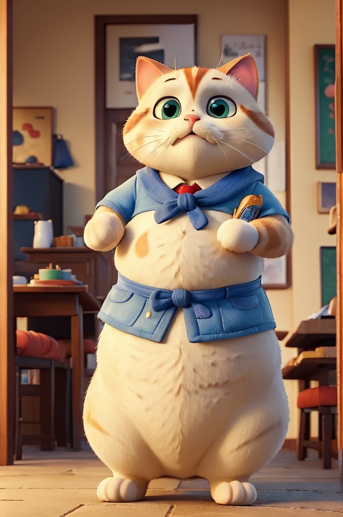 ((Best Quality)), ((Masterpiece)), (detailed), fat cat going to school