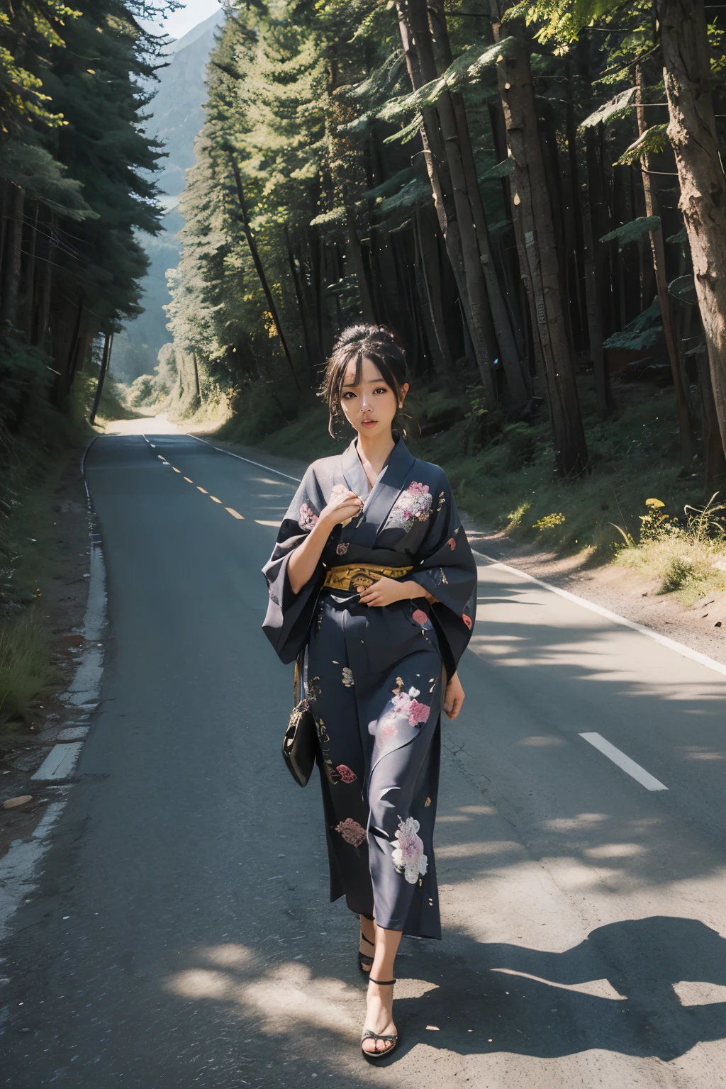Beautiful,Junko Ishihara,Over Amagi,Prostitute,or period,Years falls,Flame of Love,Disheveled Japanese clothing,In the mountains,The twists and turns of the deep mountains,Flames of Passion,Mature women in their thirties,A devoted beauty,Disheveled Hair,Disheveled outfit,A half-crazed woman obsessed with love,Disheveled, thin kimono,thin yukata,A distraught yukata wearer,Female Artist,Narrow eyes,Single-minded gaze,Simple string belt,or period,Dark mountain path,Crossing the mountain pass,Unpaved mountain roads,On the road through the dark forest,Unpaved road,promenade,Mountain trail,Dirt Road,登Mountain trail,When the road wasn't paved yet,Old mountain path,ground road,carriage,rickshaw,She's wearing light clothing and her chest is exposed.,Beautiful Mature Woman,Her chest is open, exposing her beautiful nipples.,
