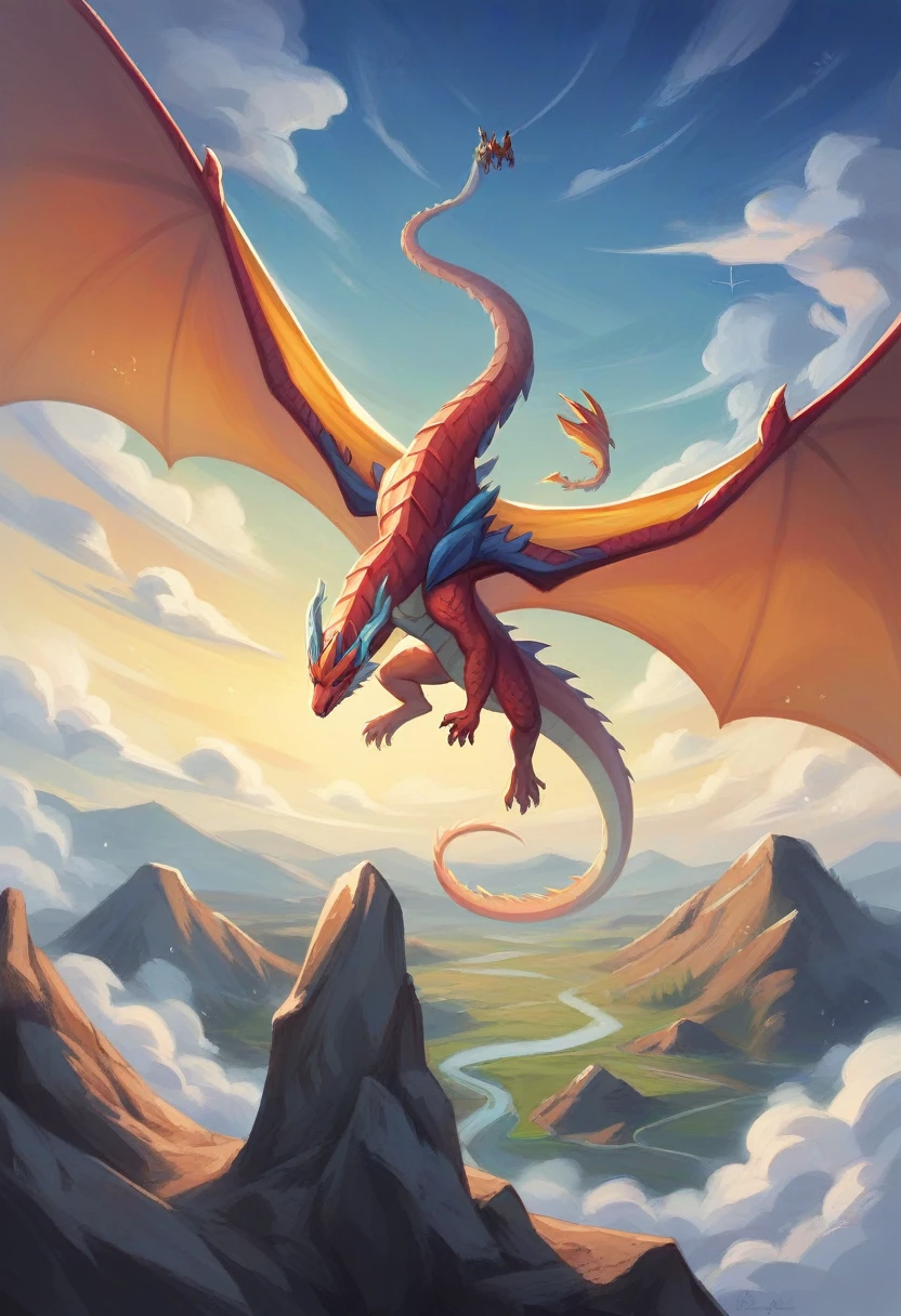 A large toad stood on a rock with a dragon behind it., แนวคิดdragon artจีน, epic dragon, dragon art, giant Flying Dragon in the sky, Flying Dragon, dragon oil painting, By Yang J, Flying Dragon in the sky, colossal dragon as background, legendary dragon, dragon in the sky, Flying Dragon in sky, Flying Dragon, Chinese Fantasy
