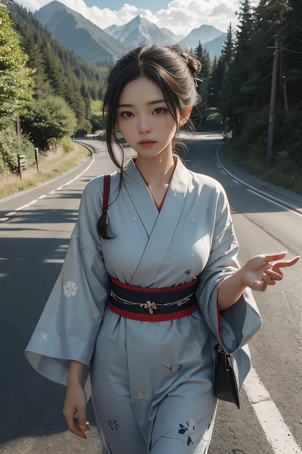 Beautiful,Junko Ishihara,Over Amagi,Prostitute,or period,Years falls,Flame of Love,Disheveled Japanese clothing,In the mountains,The twists and turns of the deep mountains,Flames of Passion,Mature women in their thirties,A devoted beauty,Disheveled Hair,Disheveled outfit,A half-crazed woman obsessed with love,Disheveled, thin kimono,thin yukata,A distraught yukata wearer,Female Artist,Narrow eyes,Single-minded gaze,Simple string belt,or period,Dark mountain path,Crossing the mountain pass,Unpaved mountain roads,On the road through the dark forest,Unpaved road,promenade,Mountain trail,Dirt Road,登Mountain trail,When the road wasn&#39;t paved yet,Old mountain path,ground road,carriage,rickshaw,She&#39;s wearing light clothing and her chest is exposed.,Beautiful Mature Woman,Her chest is open, exposing her beautiful nipples.,