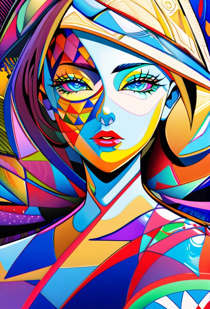 (masterpiece:1.2, Highest quality), Art Style: Fluid Picasso style. color: Vibrant and dynamic, 写真のように大胆で対照的なcolorを使用する: Emphasizing abstract shapes and flowing lines、Capture the essence of her features. feeling: Artistic and expressive, With a surreal and imaginative touch. background: Complementing the Picasso style, May contain abstract elements and patterns. Note: The final image is、It should be a unique and artistic reinterpretation of her portrait.。, Reminiscent of Picasso's distinctive abstract painting style.