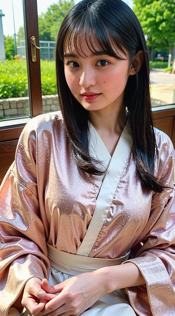 masterpiece, highest quality, 4K, Ultra-high resolution, mishoujo, Painting, Beautiful eyes and fine face, figure, Beautiful details, high resolution figure, Shine_white_particle, One girl, Small breasts、Large Breasts、High 、Japanese、Japanese Idols、A kind smile、