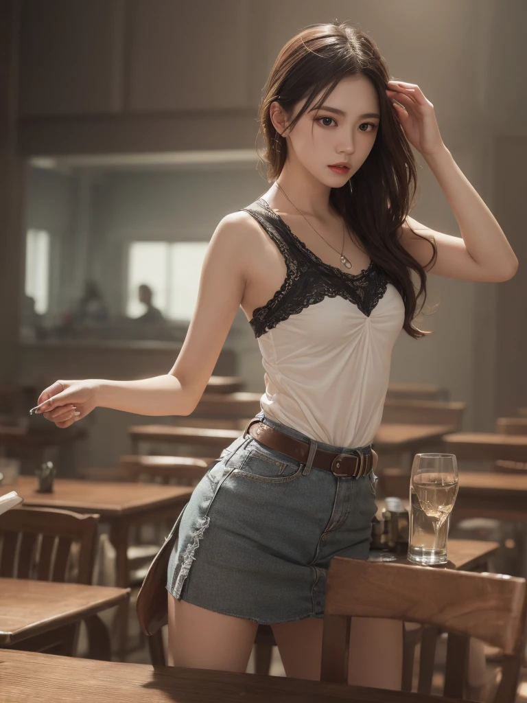 Tabletop、Highest quality、figure、 Ultra-detailed、High resolution、8k wallpaper、Perfect dynamic composition,、Beautiful attention to detail、Women's Fashion Summer、Medium Hair、(Beautiful big breasts:1.3)、Natural color lip、大胆なsexyなポーズ、smile、Harajuku、20-year-old girl、cute、カメラ目線のsexyなショット,sit、Spread your legs、I can see her panties、dance、dance、sexy、Alluring