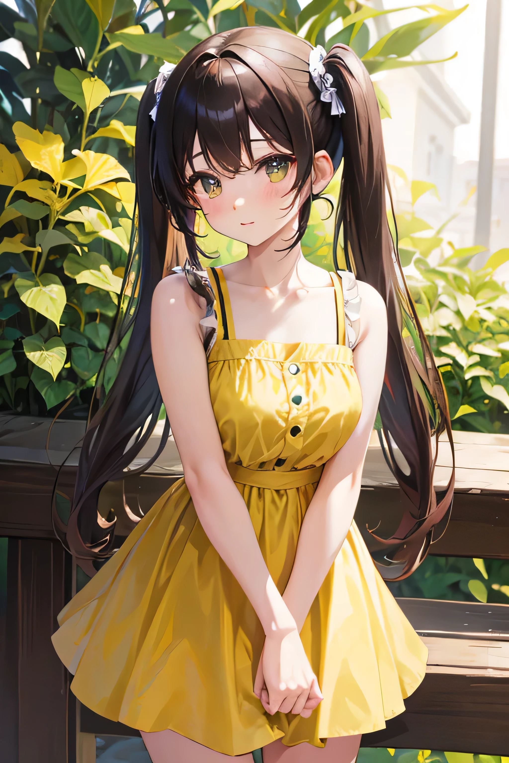 Anime girl with yellow dress and brown twin tails
