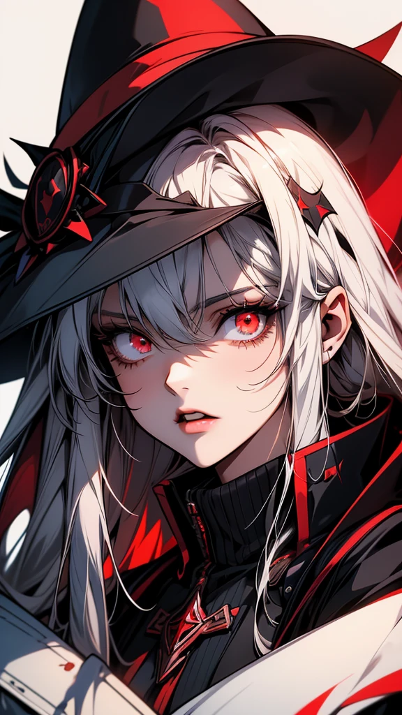 Close-up portrait of a person in uniform and hat, Lucky Winner, portrait Gap Moe Yandere Grimdark, Gap Moe Yandere Grimdark, 2b, 2b ..., from Arknights, Alucard, Arknights, vampire, Detailed Anime Character Art, 1 7 year old anime goth girl, With eyes that glow red, 2D Anime Style