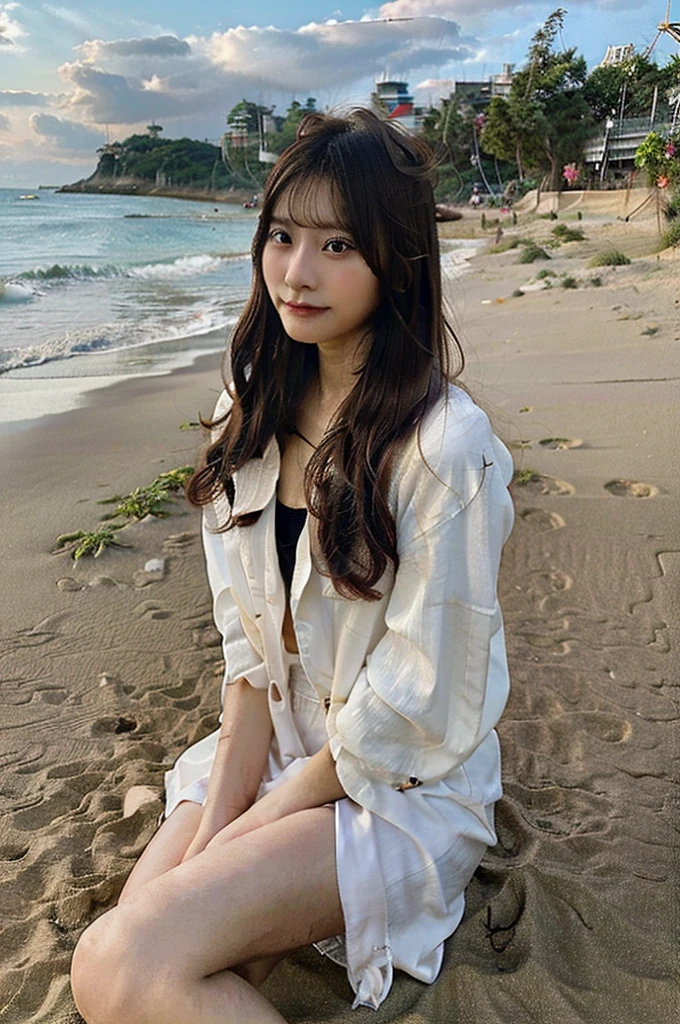 Korean ??????? the beach sitting on the sand