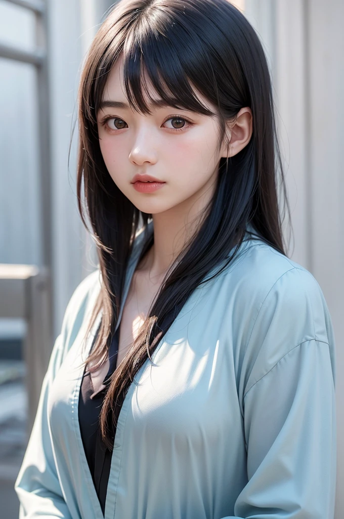 (1 nogizaka girl,ars old face,raw photo,photo realistic:1.5),(best quality, high quality,HDR, highest quality,ultra high resolution,high resolution,high res,ultra high difinition,huge file size,8K,2K wallpaper,8K wallpaper,high quality texture,amazing,an extremely delicate:1.4),one girl, Japanese famous idol,cute face,small face,absurd,ridiculous,incredibly ridiculous,blurry background,(hanfu,short hair,cleavage,no makeup:1.2),medium skin,beautiful skin,detailed skin,black hair,silky hair,black eyes,Japanese nose,5-fingers,(Light Particles, Lens Flare, Luminous Particles: 0.7),looking at viewer,bright lighting,professional lighting,girl