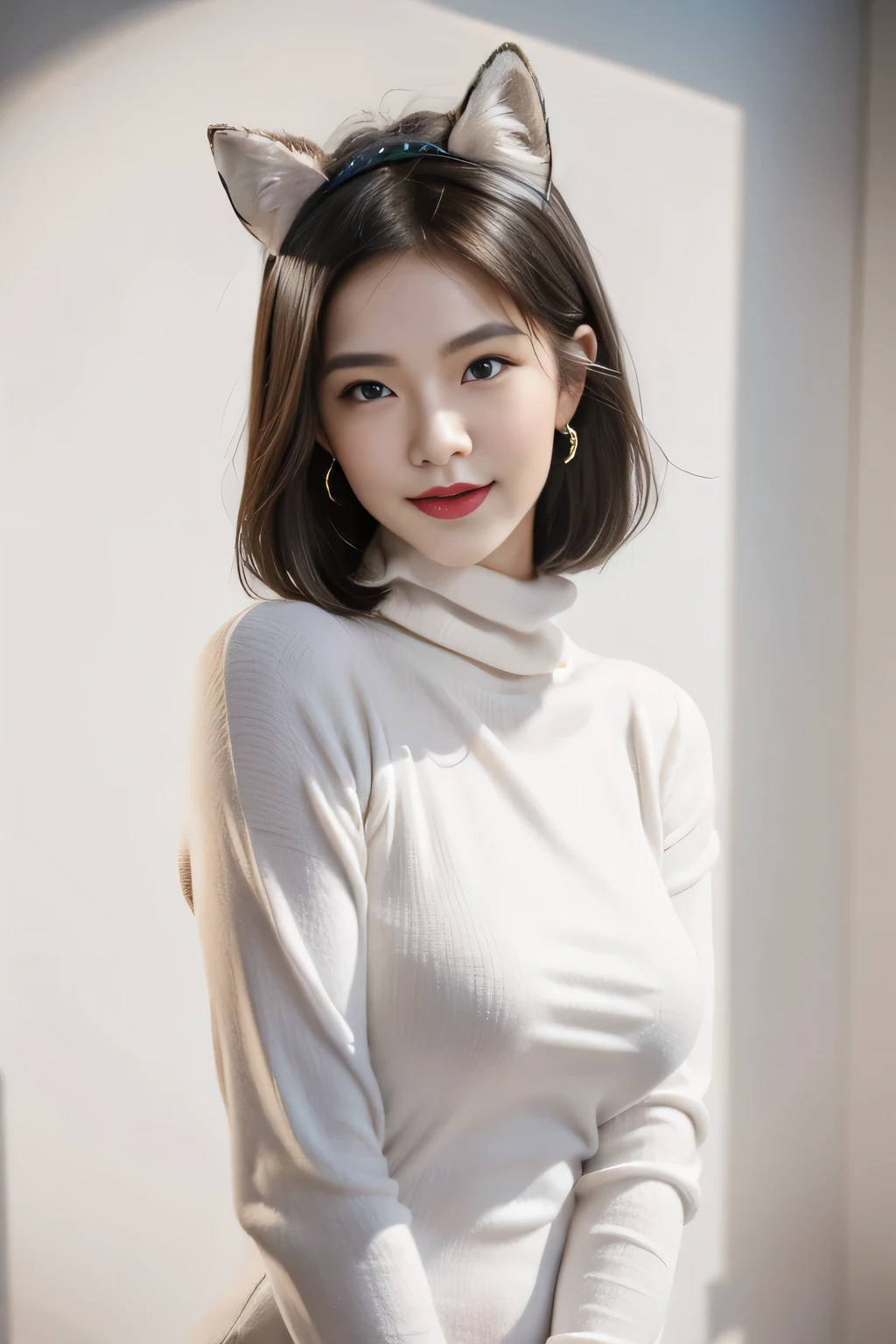 black hair, hair bobbles, wince, longeyelashes, solid circle eyes, fake animal ears, light smile, ear blush, fang, ccurate, Surrealism, drop shadow, anaglyph, stereogram, tachi-e, ass pov, atmospheric perspective, 8K, super detail, best quality, award winning, super detail, uhd, anatomically correct, retina, masterpiece, textured skin, high details, best quality, highres, high quality, accurate,1 Girl, Wallop, (Blindfolded), breast, cleveage, cleveage cutout, Dress cutout, Green Background, Hair between the eyes, scarf, high resolution, Juliet Sleeves, Long sleeve, Neil (series), Neil automata, Puffy sleeves, Red lips, Shadow Face, short hair, Solitary, turtleneck sweater, Upper Body, I have blue hair, Sky, white fox ears, White Foxtail, Nine-tailed Fox,