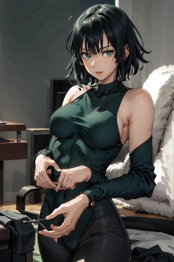 fubuki, fubuki, Dark green hair, Green Eyes, short hair, (Large Breasts:1.2), good, panties, black good, black panties, Portrait Shot, Upper Body Shot, Face Focus, Close-up shot, only Upper Body Shot, break indoors, office, break looking at viewer, break (masterpiece:1.2), Highest quality, High resolution, unity 8k wallpaper, (figure:0.8), (Beautiful attention to detail:1.6), Highly detailed face, Perfect lighting, Highly detailed CG, (Perfect hands, Perfect Anatomy), A proud smile