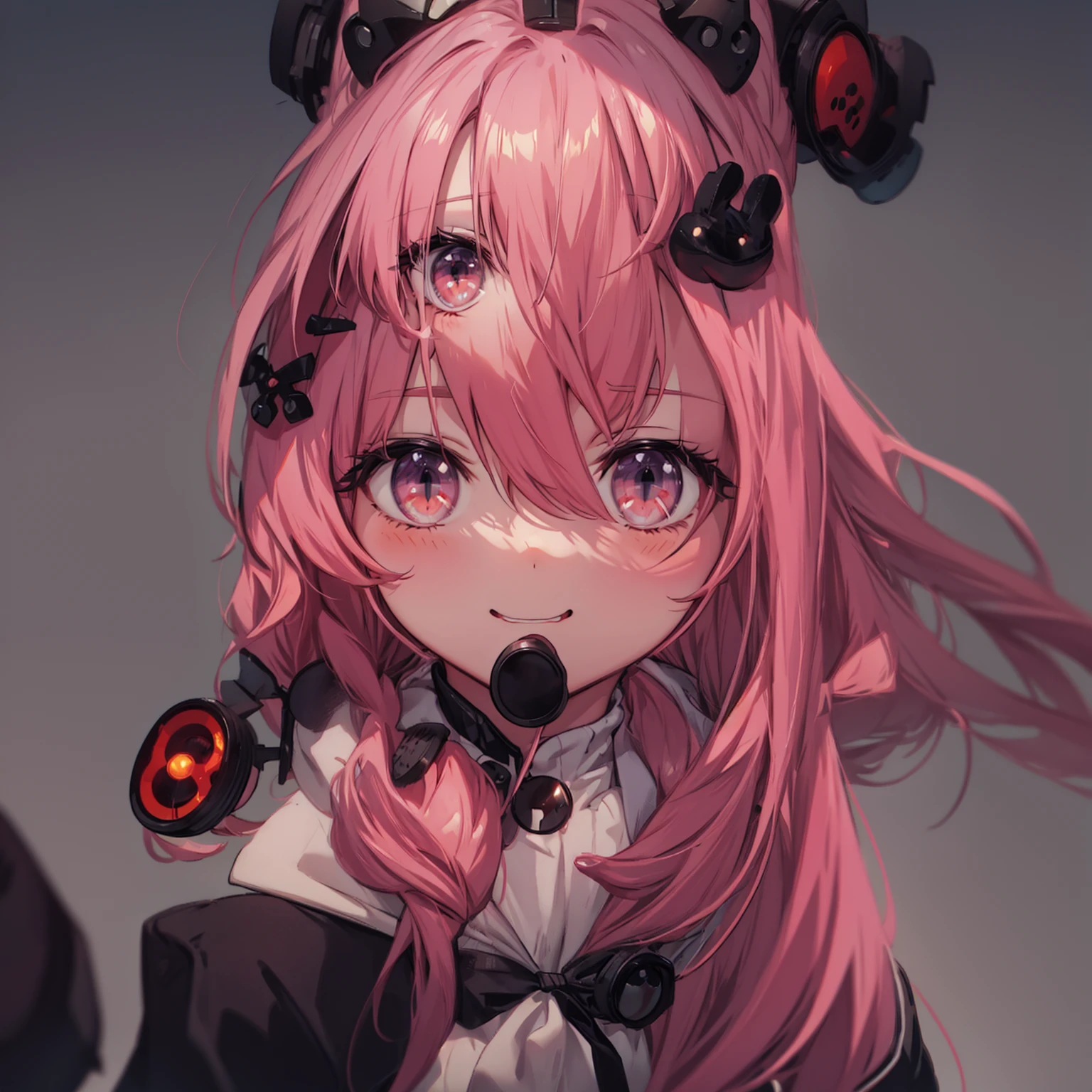 Anime foxgirl with pink hair, chibi, upper body, big head, laugh, and character traits, 9 emotions, 9 emojis: Grieves, astonishment, having fun, sound sleep, big laughter, irate, doubt, Sell moe