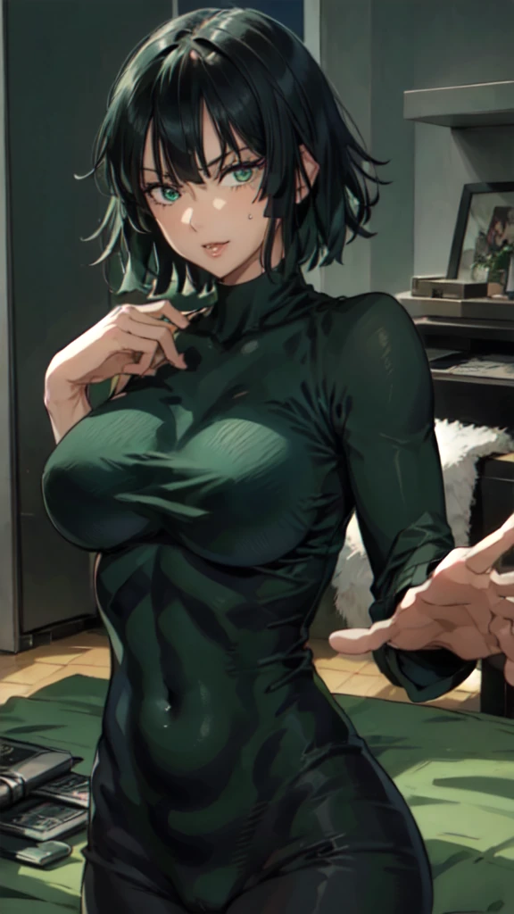 fubuki, fubuki, Dark green hair, Green Eyes, short hair, (Large Breasts:1.2), good, panties, black good, black panties, Portrait Shot, Upper Body Shot, Face Focus, Close-up shot, only Upper Body Shot, break indoors, office, break looking at viewer, break (masterpiece:1.2), Highest quality, High resolution, unity 8k wallpaper, (figure:0.8), (Beautiful attention to detail:1.6), Highly detailed face, Perfect lighting, Highly detailed CG, (Perfect hands, Perfect Anatomy), A proud smile