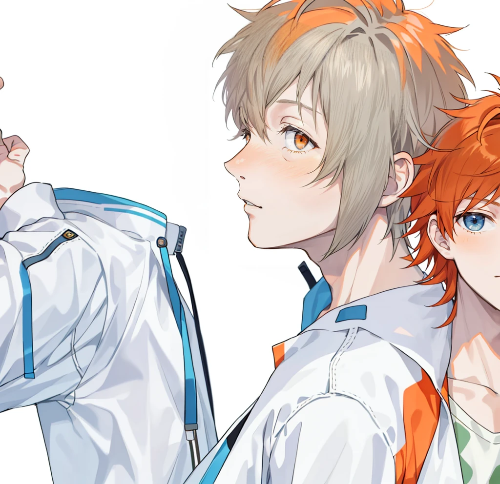 1 boy, 24 years old, messy hair, orange hair, medium hair, safari jacket,