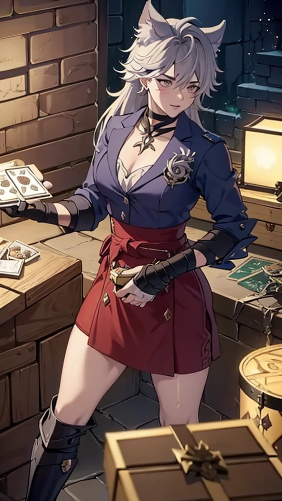 a picture of a woman in a box with a bow, toy package, loot box, art of silverfox, holding gift, gifts, treasure chests, box, freud lucian, birthday wrapped presents, game case, boris valejo. octopath traveler, furraffinity, big bad wolf, furry fantasy art, card game, inside its box, box art