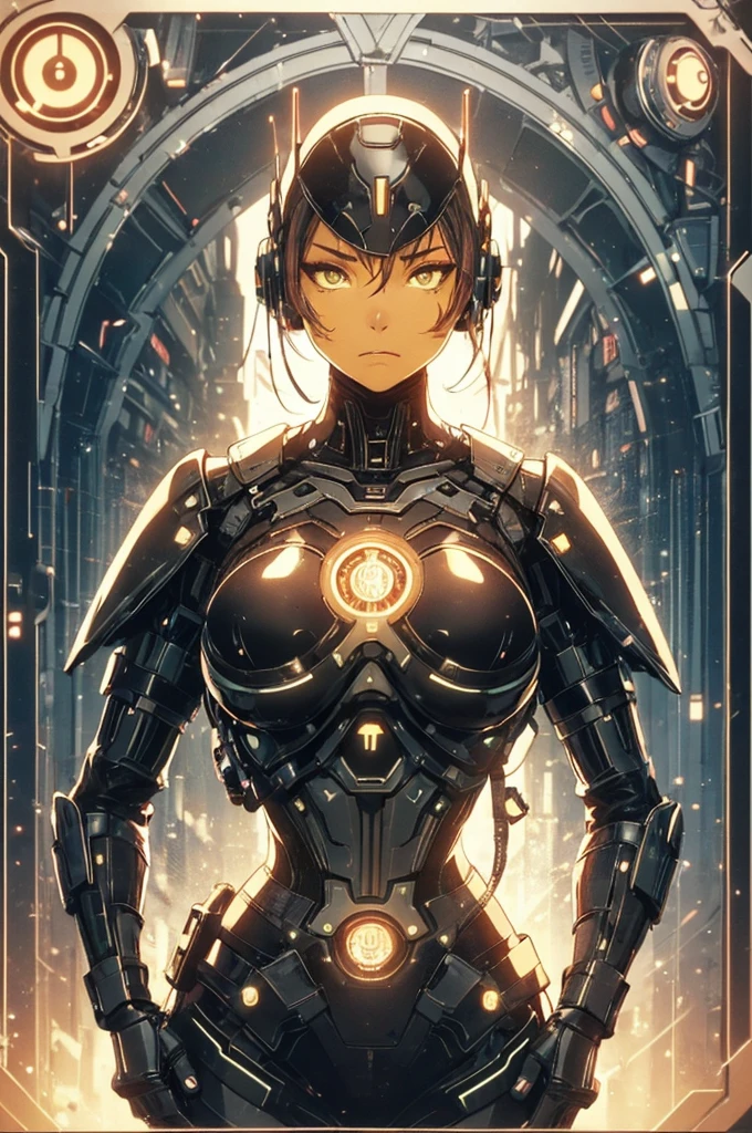 bdsm, collar cyberpunk Samurai jacket, (female, yellow skin:1.74), Large linen cape, (nice face, very angry:1.3), (bdsm harness, tight huge massive firm breasts:1.5), surrounded by a detailed spacescape with translucent dark-amber Highlights, (black neon, emissive), (yellow particules, hyper-detailed,:1.2) sharp, high resolution, high quality, 32K, Ultra realistic, HD, super detailed, line art, abstract style, (full body, shinny, wavy hair:1.2), (star wars inquisitor:1.3), (circle hard powerful black white orange red hard fire neon:1.2)