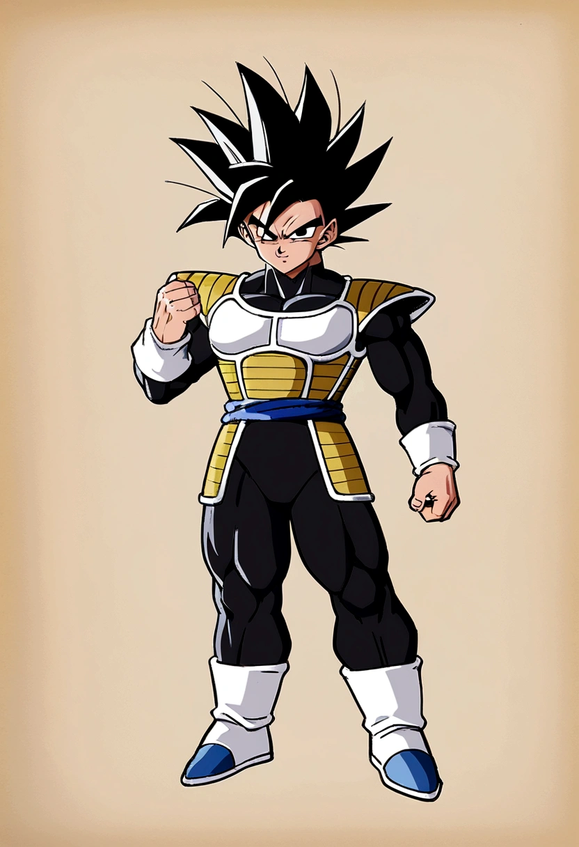 Saiyan, Male, Black hair, black eyes, saiyan armor, full body image