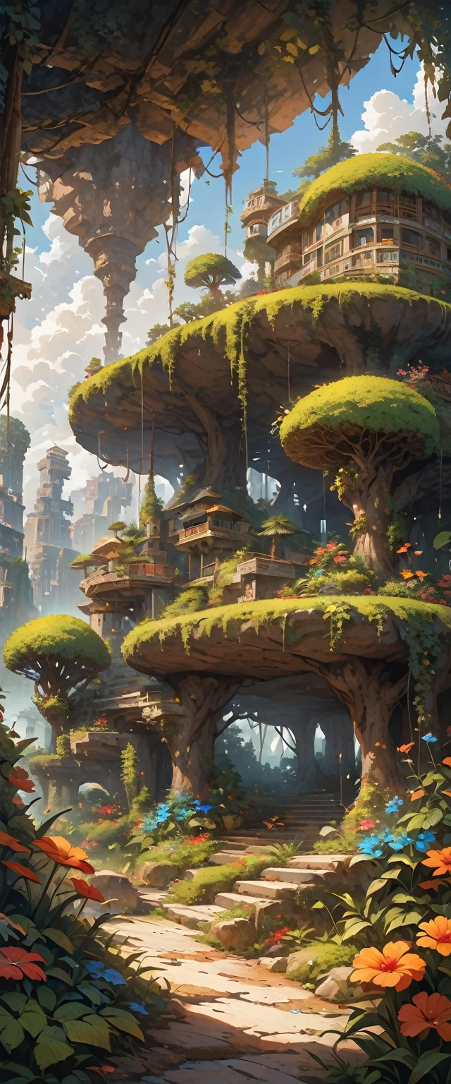 Create otherworldly landscape images, Exotic plants and animals thrive in unfamiliar environments. The sky should be deep, Bright colors unlike those seen on Earth, Multiple satellites or objects are visible. TerrainRugged,Rugged, Glowing crystals stick out from the ground. exception, Bioluminescent plants should be scattered around, Cast a strange light. in the distance, Tall spiers or structures of unknown origin should be looming, hints at a civilization beyond our understanding. A world that exceeds our expectations and inspires the imagination.