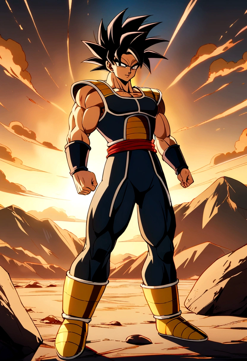 Saiyan, Male, Black hair, black eyes, saiyan armor, full body image